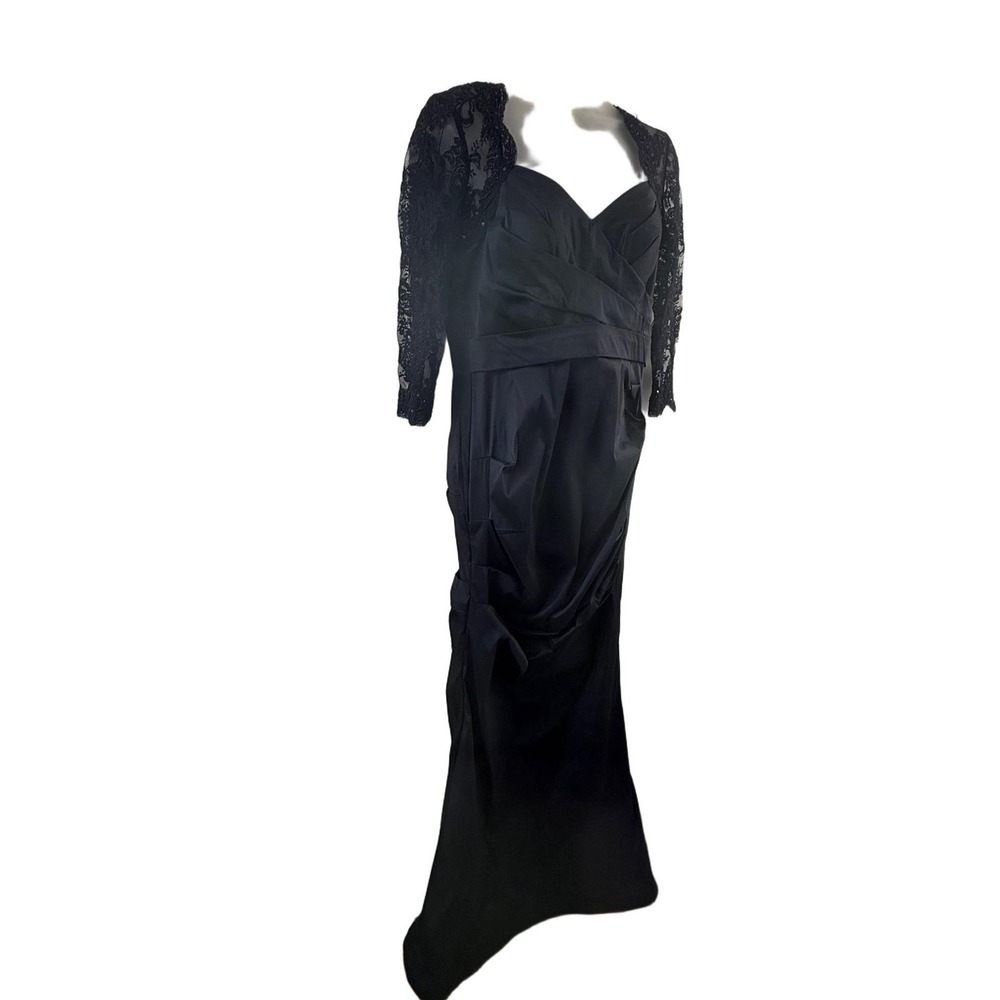 Teri Jon Dress Womens 8 Navy Blue Lace Sequin Mermaid Maxi Ruched Formal Gown - Picture 12 of 16